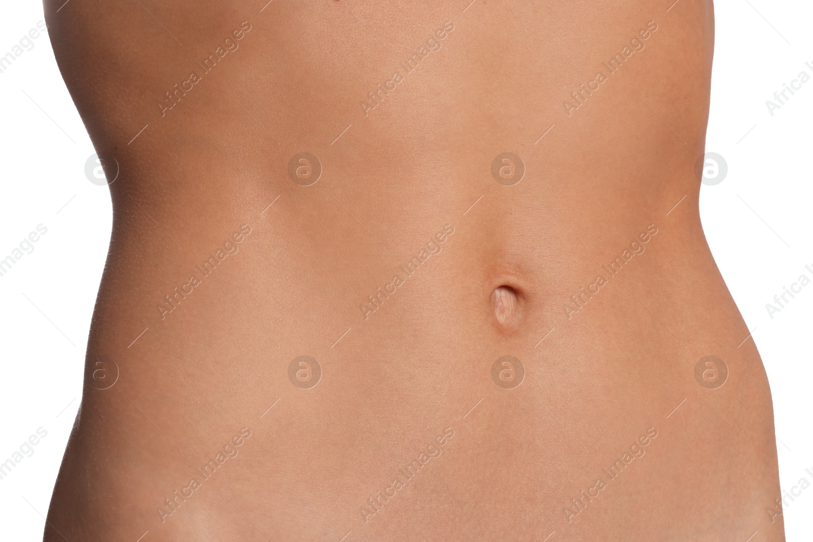 Woman with flat belly on white background, closeup Photo of Woman with flat belly on white background, closeup