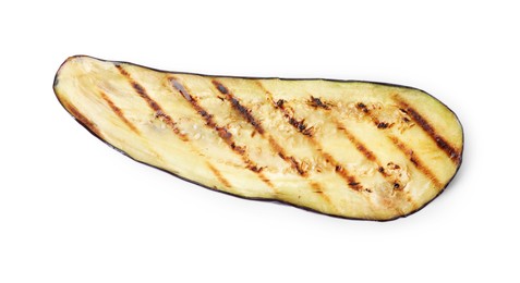 Photo of Slice of grilled eggplant isolated on white, top view