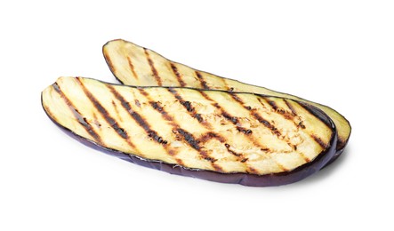 Photo of Slices of grilled eggplant isolated on white