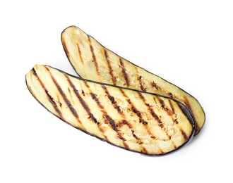 Photo of Slices of grilled eggplant isolated on white, top view