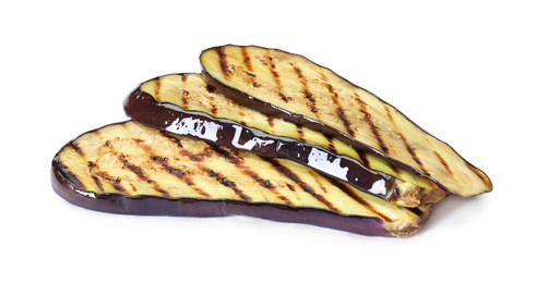 Photo of Slices of grilled eggplant isolated on white