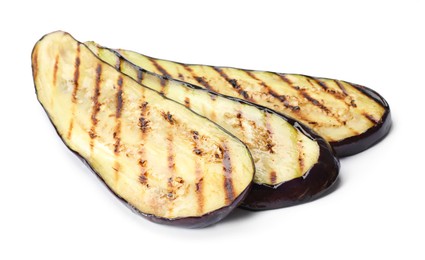 Photo of Slices of grilled eggplant isolated on white