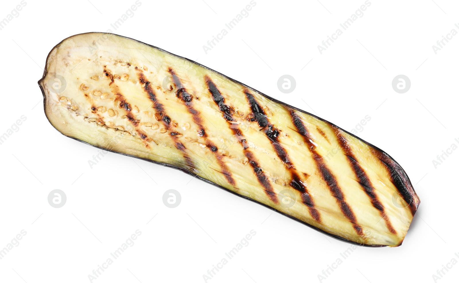 Slice of grilled eggplant isolated on white, top view Photo of Slice of grilled eggplant isolated on white, top view