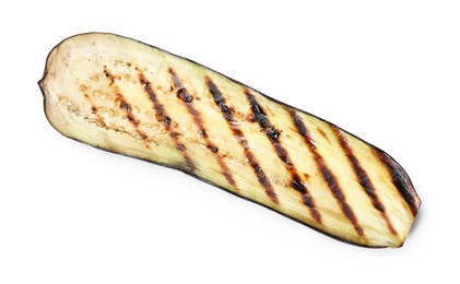 Photo of Slice of grilled eggplant isolated on white, top view