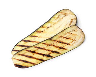 Photo of Slices of grilled eggplant isolated on white, top view
