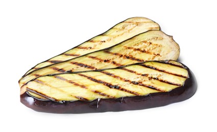 Photo of Slices of grilled eggplant isolated on white