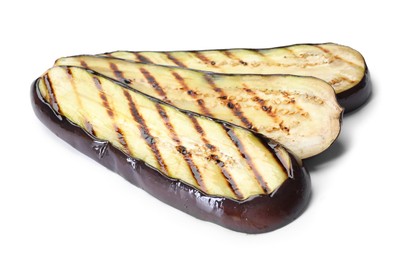 Photo of Slices of grilled eggplant isolated on white