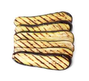 Photo of Slices of grilled eggplant isolated on white, top view