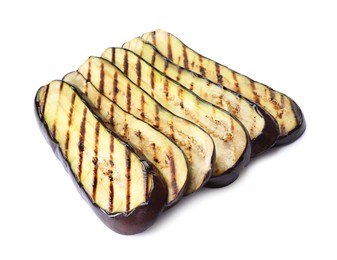 Photo of Slices of grilled eggplant isolated on white
