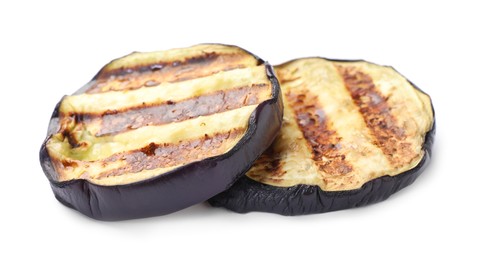 Photo of Slices of grilled eggplant isolated on white