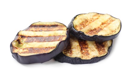 Photo of Slices of grilled eggplant isolated on white