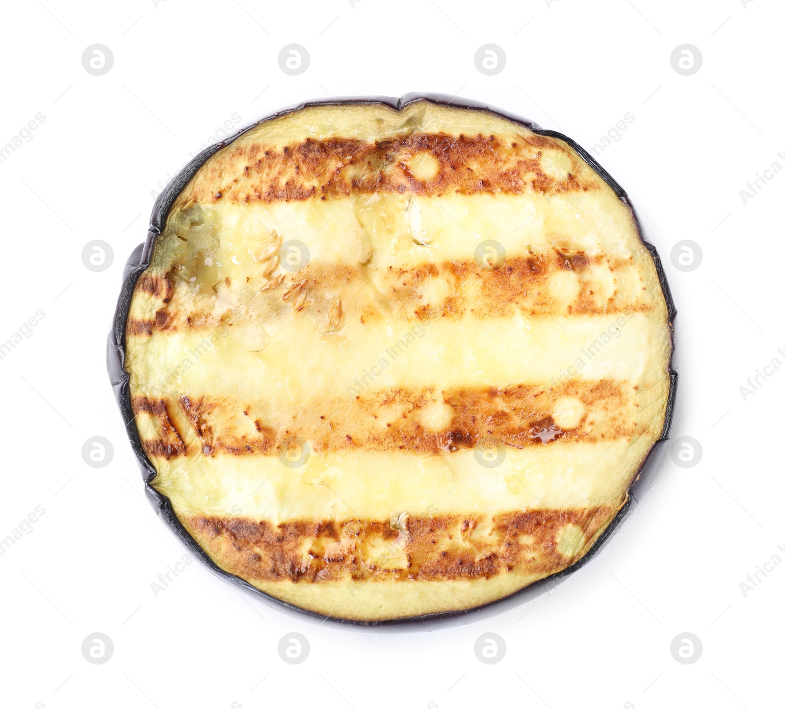 Slice of grilled eggplant isolated on white, top view Photo of Slice of grilled eggplant isolated on white, top view