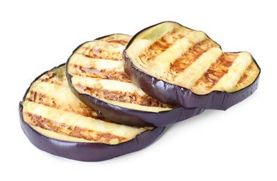 Photo of Slices of grilled eggplant isolated on white