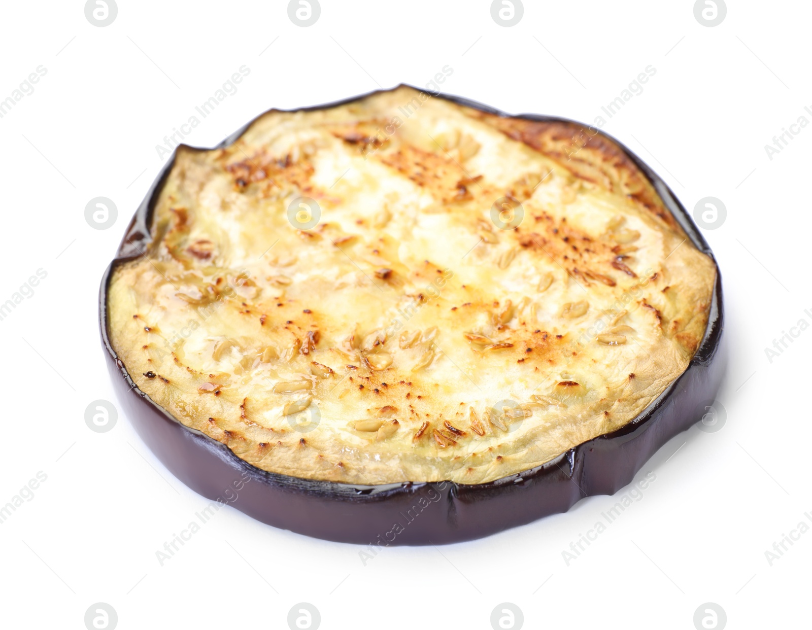 Slice of grilled eggplant isolated on white Photo of Slice of grilled eggplant isolated on white
