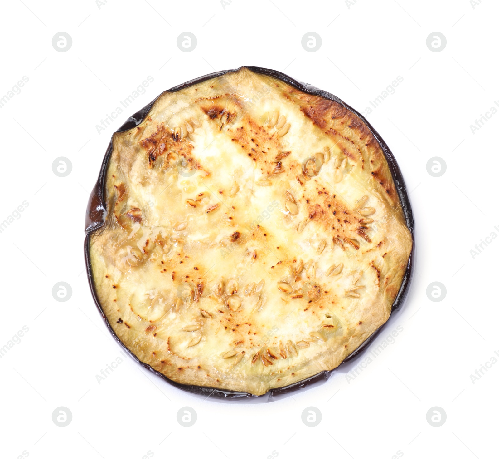 Slice of grilled eggplant isolated on white, top view Photo of Slice of grilled eggplant isolated on white, top view
