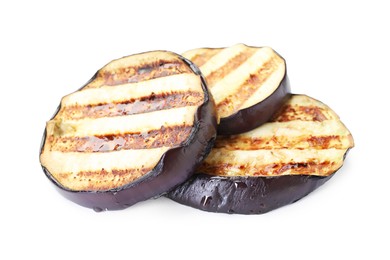 Photo of Slices of grilled eggplant isolated on white