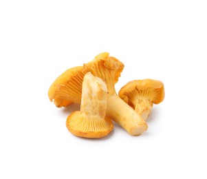 Photo of Fresh raw chanterelle mushrooms isolated on white