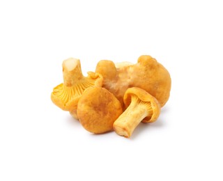 Photo of Fresh raw chanterelle mushrooms isolated on white