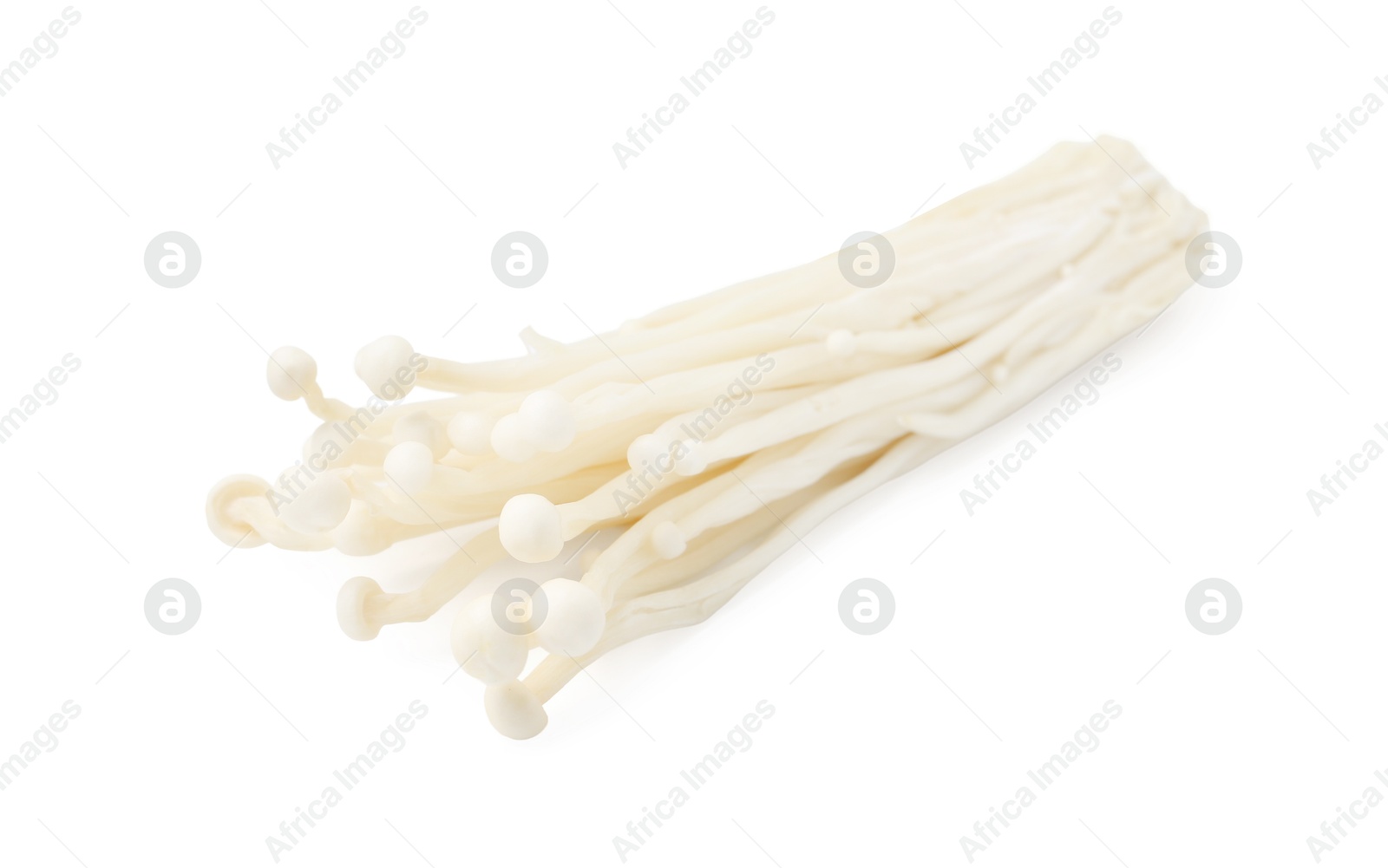 Cluster of fresh enoki mushrooms isolated on white Photo of Cluster of fresh enoki mushrooms isolated on white