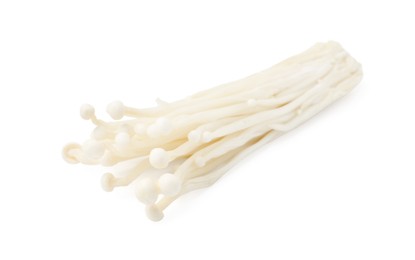 Photo of Cluster of fresh enoki mushrooms isolated on white