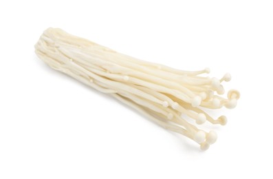 Photo of Cluster of fresh enoki mushrooms isolated on white