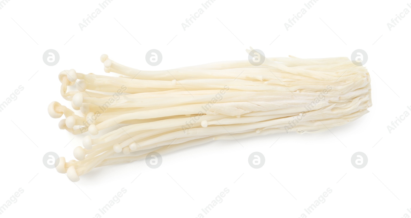 Cluster of fresh enoki mushrooms isolated on white, top view Photo of Cluster of fresh enoki mushrooms isolated on white, top view