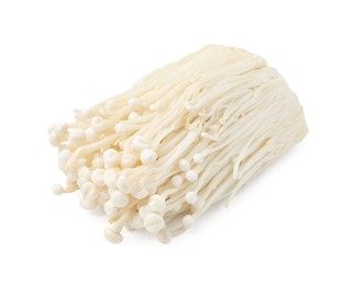 Photo of Cluster of fresh enoki mushrooms isolated on white