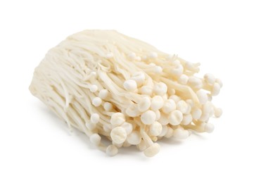 Photo of Cluster of fresh enoki mushrooms isolated on white