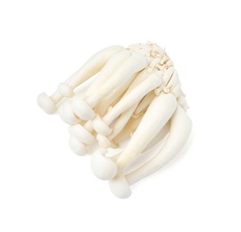 Photo of Cluster of fresh shimeji mushrooms isolated on white, top view