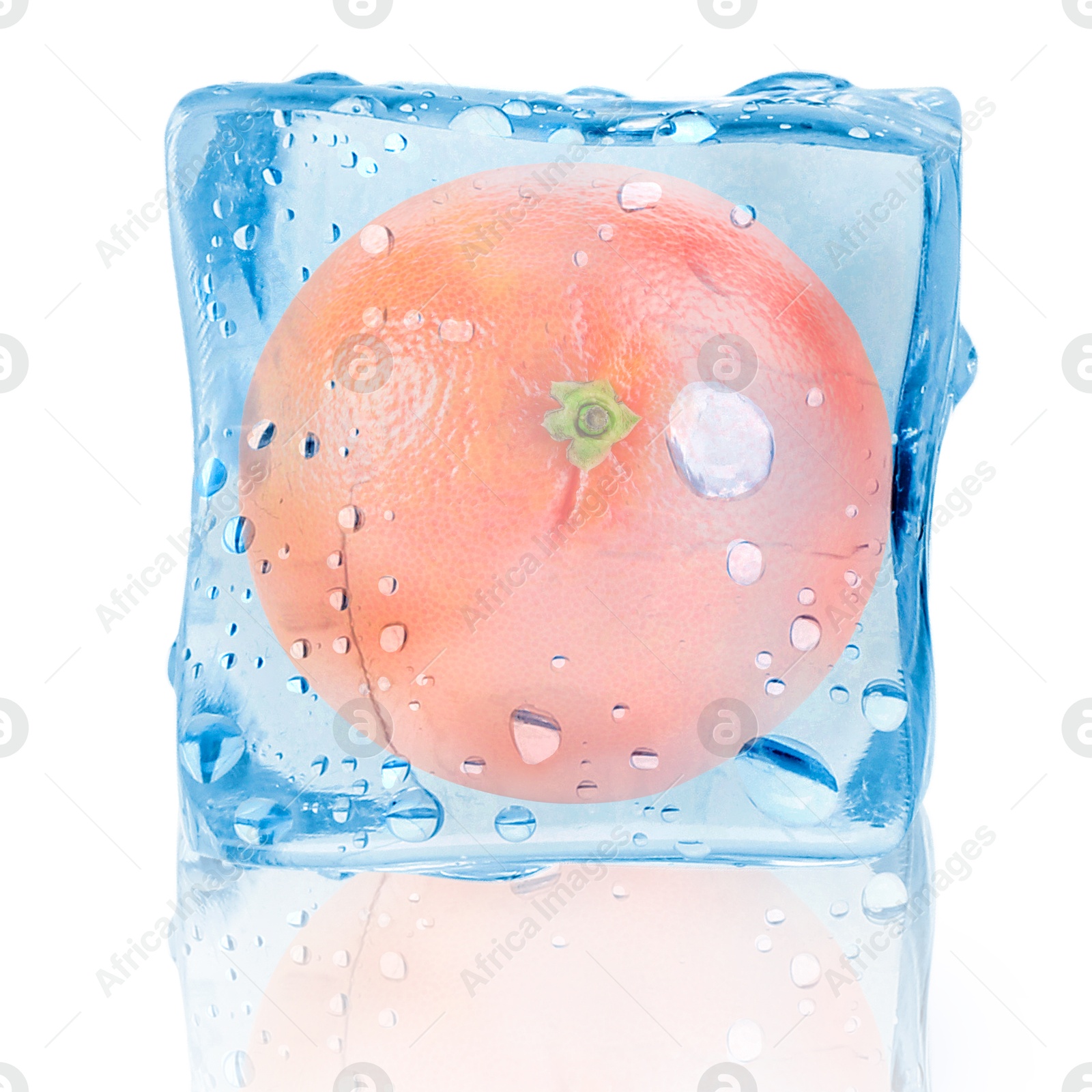 Fresh grapefruit inside ice cube on white background Image of Fresh grapefruit inside ice cube on white background