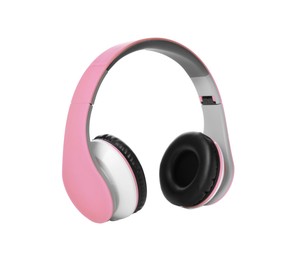 Image of Pink headphones with pads on white background