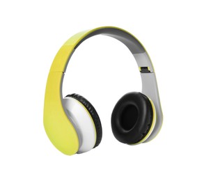Image of Yellow headphones with pads on white background