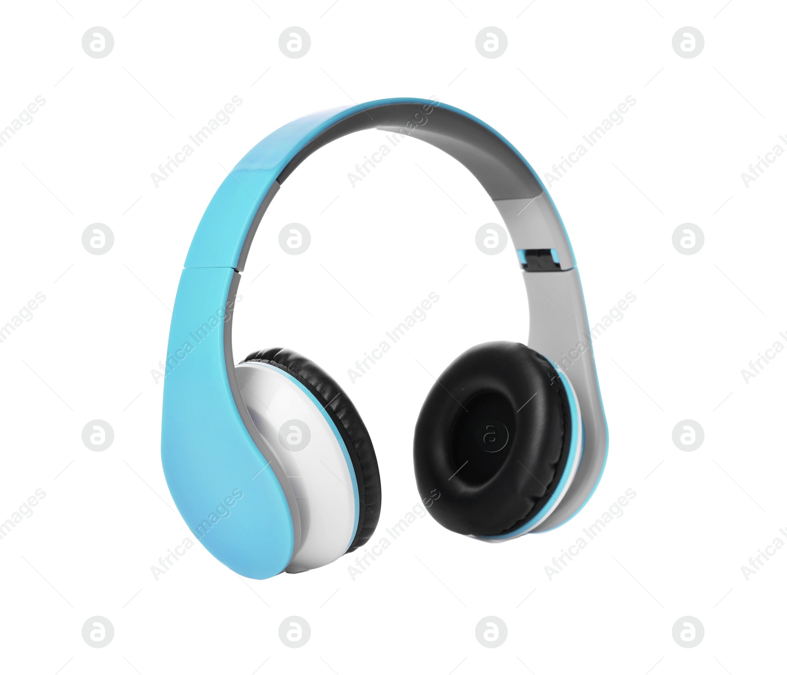 Light blue headphones with pads on white background Image of Light blue headphones with pads on white background