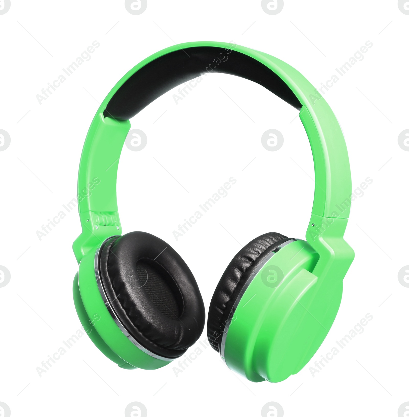 Light green headphones with pads on white background Image of Light green headphones with pads on white background