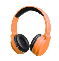 Image of Orange headphones with pads on white background
