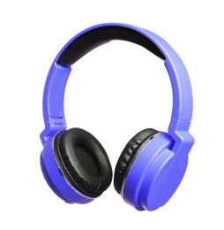 Image of Blue headphones with pads on white background
