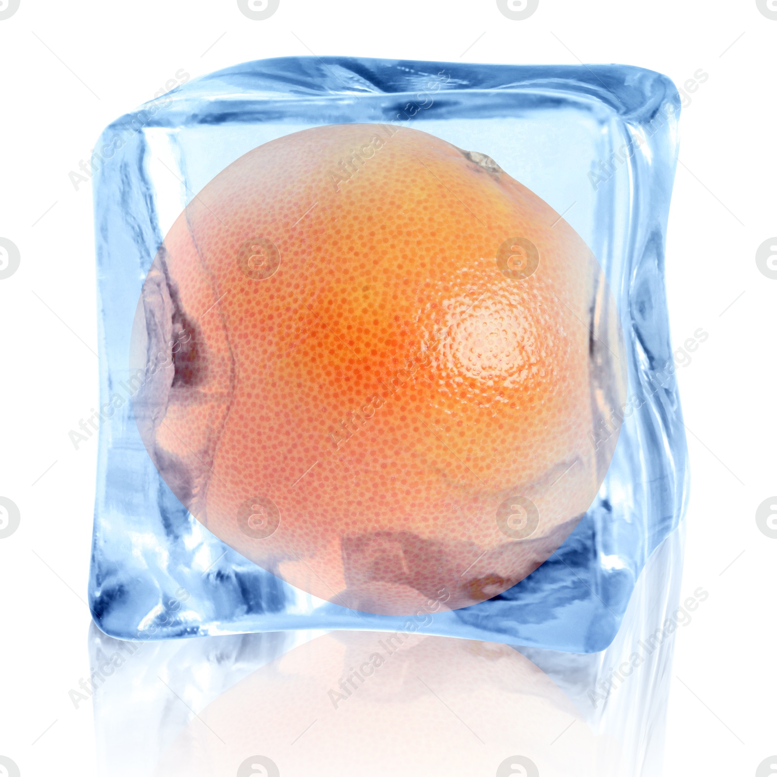 Fresh grapefruit inside ice cube on white background Image of Fresh grapefruit inside ice cube on white background