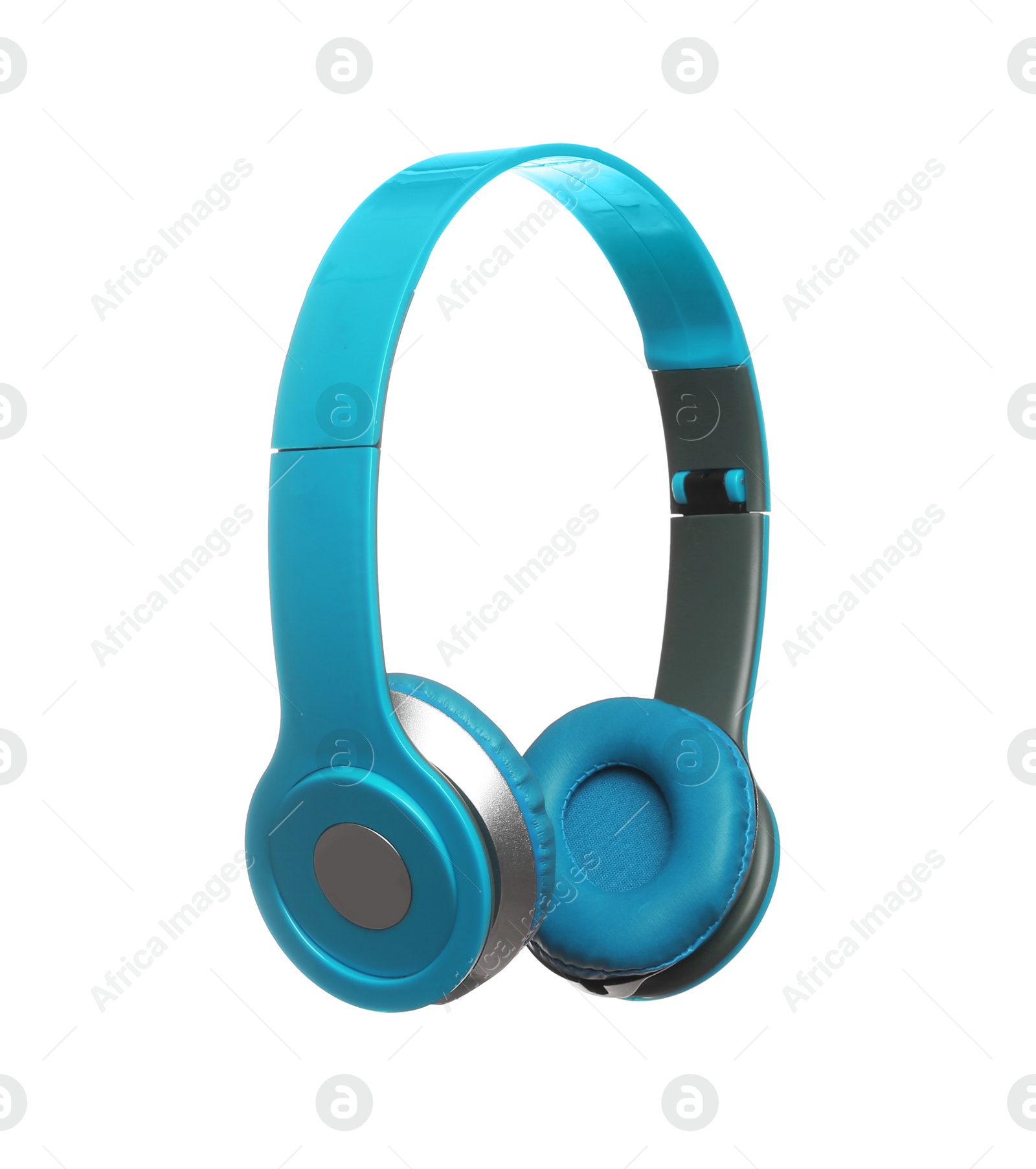 Light blue headphones with pads on white background Image of Light blue headphones with pads on white background