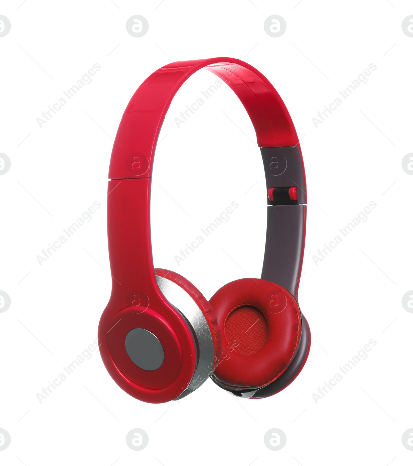 Red headphones with pads on white background Image of Red headphones with pads on white background