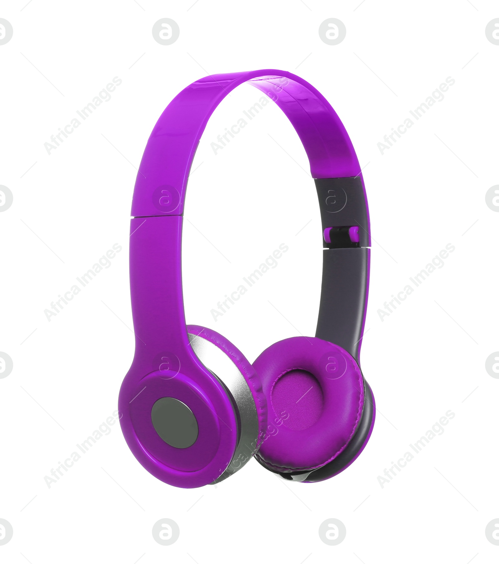 Purple headphones with pads on white background Image of Purple headphones with pads on white background
