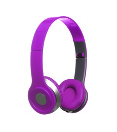 Image of Purple headphones with pads on white background