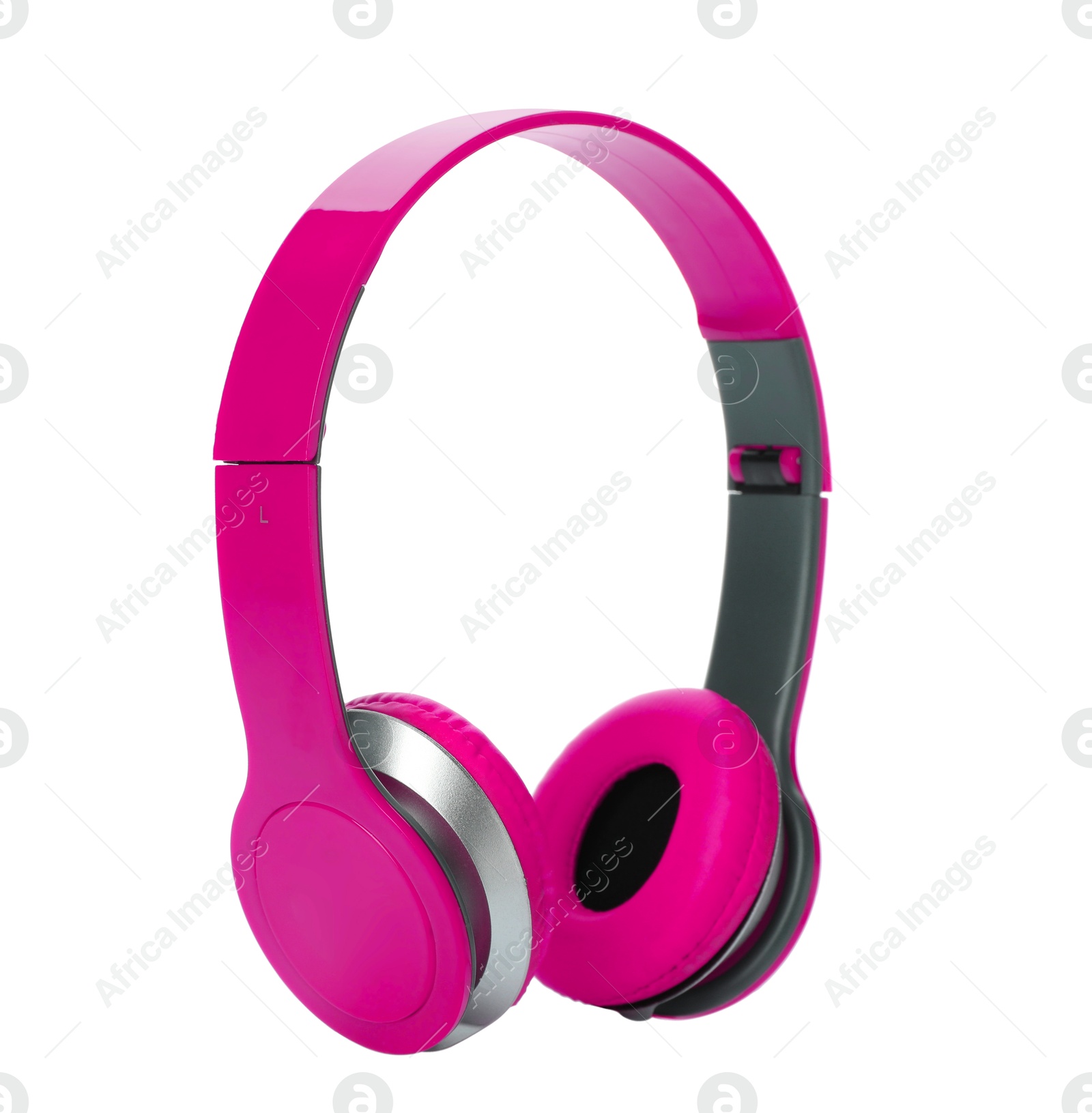 Image of Magenta color headphones with pads on white background