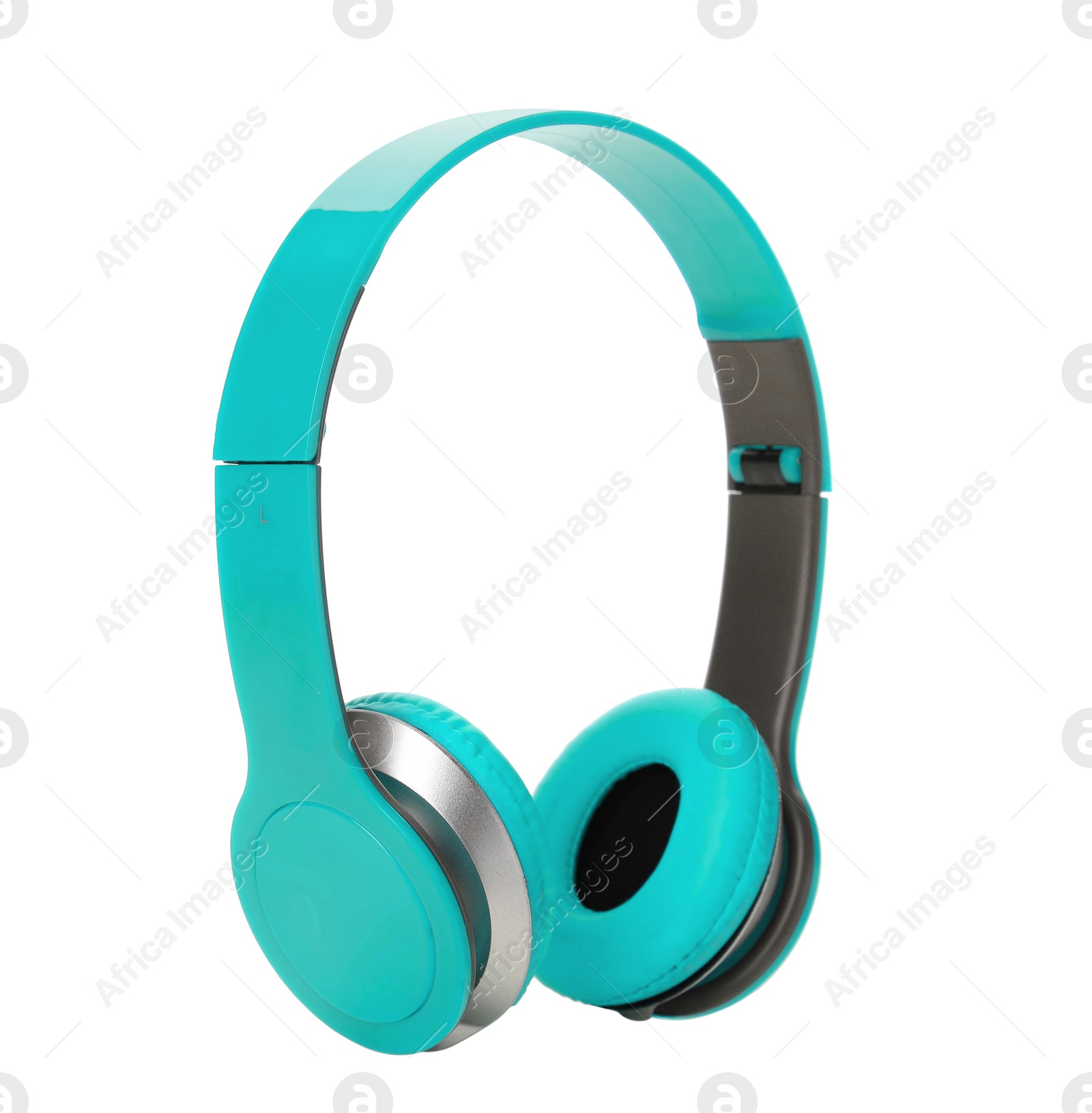 Turquoise headphones with pads on white background Image of Turquoise headphones with pads on white background