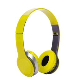 Image of Yellow headphones with pads on white background
