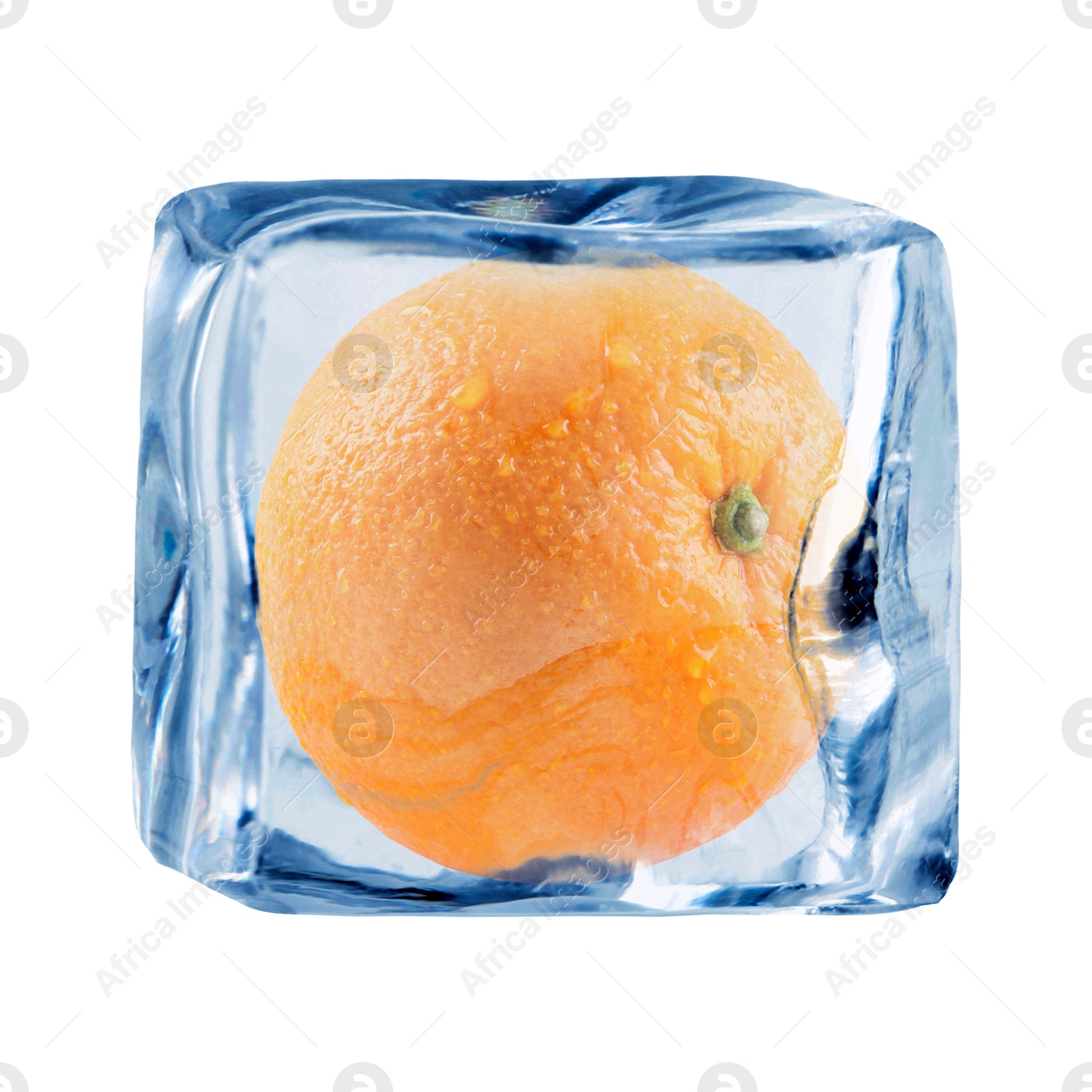 Fresh orange inside ice cube on white background Image of Fresh orange inside ice cube on white background