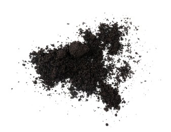 Photo of Pile of fresh soil isolated on white, top view