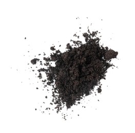Photo of Pile of fresh soil isolated on white, top view