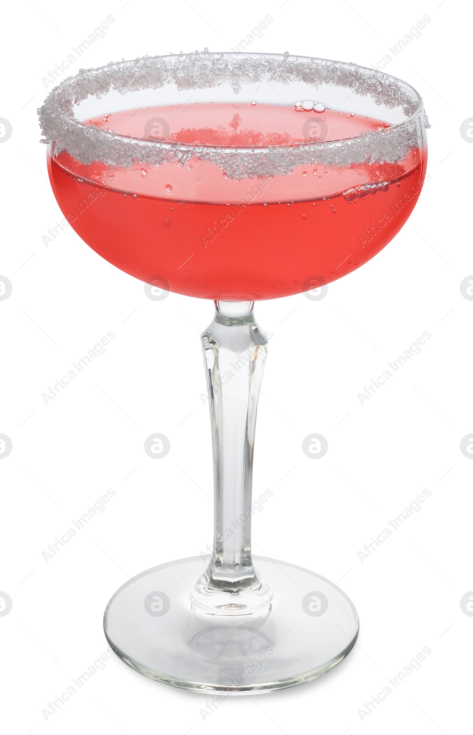 Martini cocktail with sugar in glass on white background Photo of Martini cocktail with sugar in glass on white background