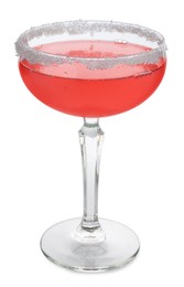 Photo of Martini cocktail with sugar in glass on white background