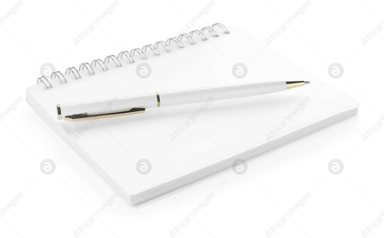Stylish notebook and pen isolated on white Photo of Stylish notebook and pen isolated on white